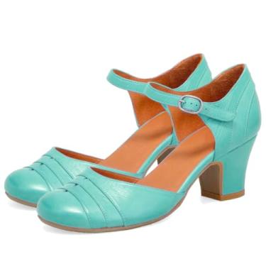 Imagem de MOOMMO Sapatos femininos vintage salto baixo grosso Mary Jane escarpim bico redondo fechado recorte sandálias vestido tira no tornozelo 5 cm salto bloco Mary Janes sapato social arco-íris patchwork