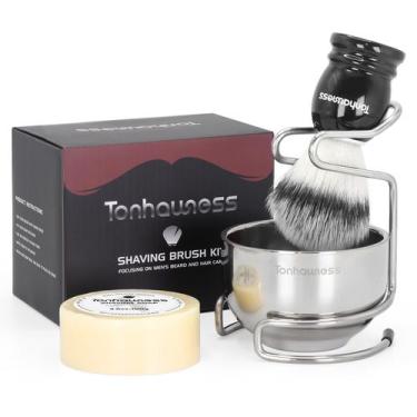 Imagem de Kit de escova de barbear Tonhawness 4 em 1 com tigela de barbear e sab