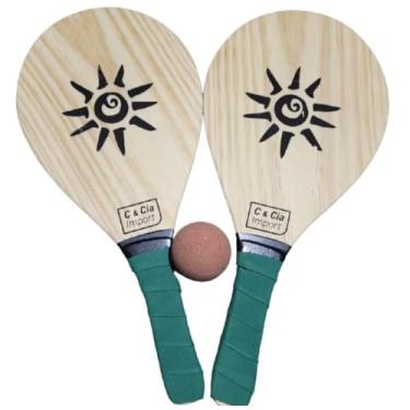 Imagem de Kit Jogo Frescobol Tênis De Praia 2 Raquetes Madeira + Bola