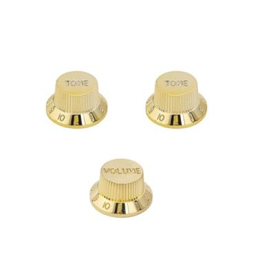 Imagem de DIAO79NI Botões Metric Strat 1 Volume 2 Tone Control Knobs Fine 18-Spline Set para Importação Squier Strat Style Guitarra Elétrica, Ouro.