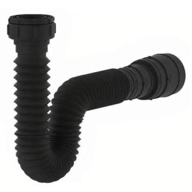 Imagem de Sifão Flexível Sanfonado para Pia, Tubo Corrugado de Drenagem, em Preto