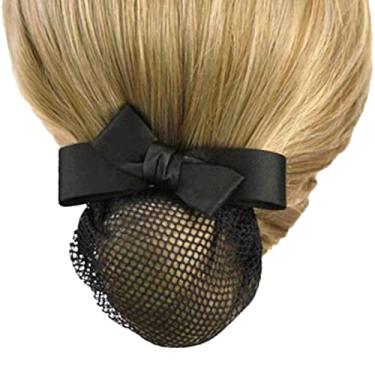 Imagem de Grampo de cabelo feminino, prendedor de fita com rede Chignon, capa de coque de cabelo profissional, capa de coque preto, presilhas de rede rede rede de cabelo laço laço decoração de nó de cabelo,