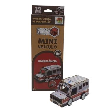 Imagem de Quebra Cabeça de Madeira 3D Mini Veículo Viatura Ambulância em Madeira Brinquedo Para Montar Possui Fricção Contém 19 peças