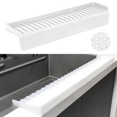 Imagem de Protetores de borda de pia de silicone - acessórios multifuncionais, protetor de respingos e tapete de drenagem para cozinha, pia de banheiro, aço, granito, bancadas de quartzo (transparente, 10 x 61