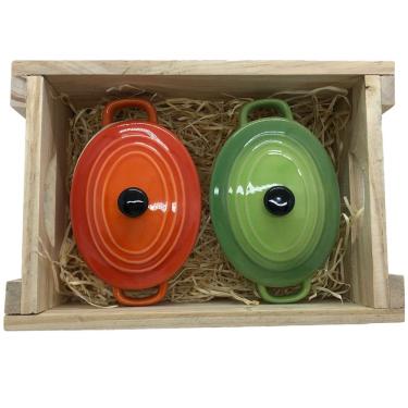 Imagem de Panelinhas Laranja, Verde, Porcelana Oval Engradado Presente