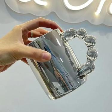 Imagem de INSTR Copo de café de vidro alça de bola copo de leite de vidro transparente copo de água caneca tarde café copo de água utensílios de mesa