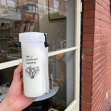 Imagem de Garrafa de água de plástico coreana para café fofo, bolha, chá, suco, reutilizável, portátil, viagem, escola, copo sem BPA
