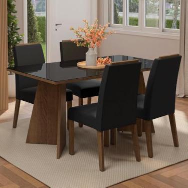 Imagem de Conjunto Sala de Jantar Tampo de Vidro 4 Cadeiras Rustic/preto/oxford Braga Madesa