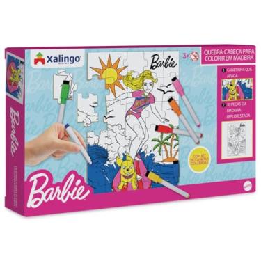 Imagem de Xalingo Quebra-Cabeça para Colorir Barbie Surfista Madeira 30 Peças