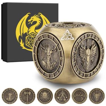 Imagem de DND Fingertip Spinner Dice, Metal Dice Set with 3D Pattern, Polyhedral Rotating Game Dice, for DND Gifts with Dragon Logo Gift Box, Role Playing Board Game Accessories, Bronze