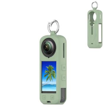Imagem de Capa protetora de silicone para câmera de ação Insta360 X5, capa Insta360 X5 com chaveiro fácil de transportar, antiarranhões e à prova de choque, verde