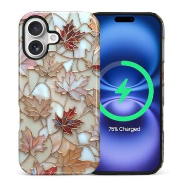 Imagem de Capa para iPhone 17 [compatível com MagSafe], silicone macio brilhante + capa protetora 2 em 1 de policarbonato rígido antiarranhões à prova de choque para mulheres e homens - vitral de folha de