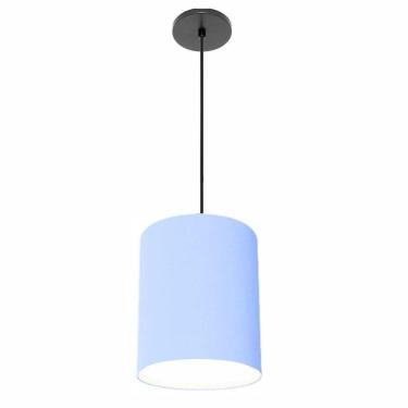 Imagem de Lustre Luminária Pendente Vivare Free Lux Pe-4102pr Cúpula Em Tecido 13x30cm Azul-bebê Canopla Preta E Fio Preto
