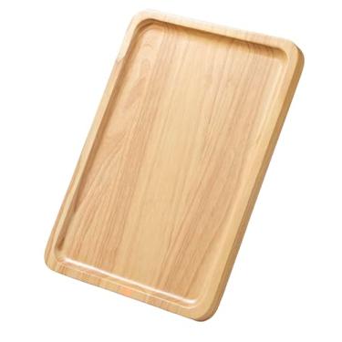 Imagem de Bandeja retangular de madeira, 32 x 22 cm com alças laterais, bandeja de madeira maciça natural para pão, frutas, lanches e sobremesas, bandeja rústica moderna fácil de transportar para uso doméstico