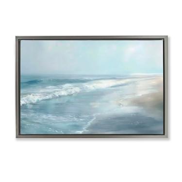 Imagem de Stupell Industries Arte de parede em tela flutuante cinza com moldura nebulosa desbotada litoral, design por LSR Design Studio, 53 x 78 cm