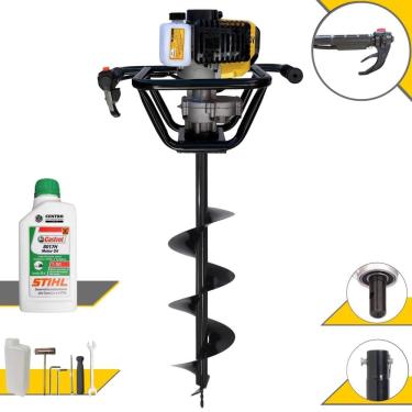 Imagem de Perfurador Polaca Cavadeira Lynus PSL-517 À Gasolina 2T 52cc 1,8HP 9.000rpm Com Ignição CDI Para Construção Civil Com Broca 80x20cm + ÓLEO STIHL
