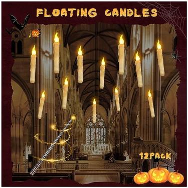 Imagem de Velas flutuantes com controle remoto de varinha, velas mágicas flutuantes de Halloween, decoração de bruxa cintilante de LED sem chama, velas penduradas para decoração de teto, quarto de festa de