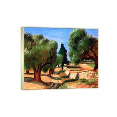 Imagem de BMZFYBS Pintura famosa em tela - imagem de arte de parede de paisagem - Estrada entre árvores - Pôster moldura prata para decoração de casa 70 x 85 cm 27 x 33 pol