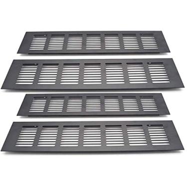 Imagem de XMHF 2 peças de saídas de ar 300 mm x 80 mm (11,8 "x3,15") grades de ventilação retangulares com venezianas de liga de alumínio para armário de sapatos de guarda-roupa preto
