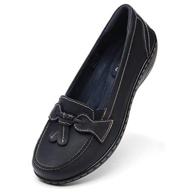 Imagem de Artisure Mocassins femininos clássicos de couro legítimo da Penny, modernos, com borla, mocassins confortáveis para dirigir, casuais, sem cadarço, Azul, 8.5