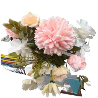 Imagem de Buquê Misto de Flores Artificiais – 13 Flores de Seda (Crisântemo, Rosa e Margarida) com Galho de 30cm – Decoração Elegante para Casa, Escritório e Eventos (rosa,1)