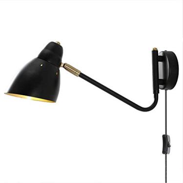 Imagem de Luminária de parede ajustável de 40 cm de braço longo de metal com abajur de cabeceira, luzes de leitura, lâmpada de quarto interna, luzes de sala de estar, pretas