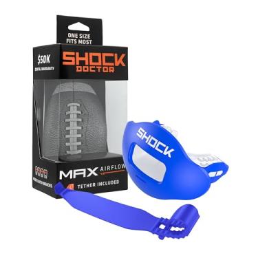 Imagem de Shock Doctor Max Airflow 2.0 Protetor labial/Protetor bucal para futebol 3500 Para jovens e adultos OSFA. Bocal de abertura ampla respirável. Alça de capacete incluída.
