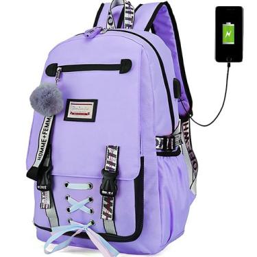 Imagem de Mochila impermeável anti-roubo USB Charging 18L - roxa - Lightbek Offi