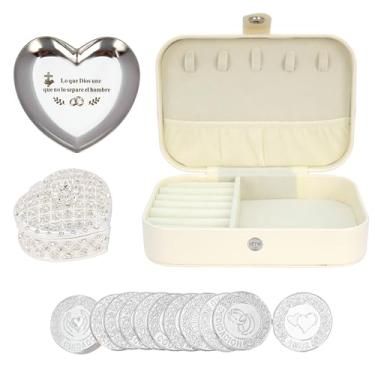 Imagem de TINGKU Arras de casamento espanholas – Arras para Boda Católica, Arras de Boda Cristiana com 13 moedas, moedas de casamento cristãs, decoração para bodas, caixa de couro - Moedas de prata HB