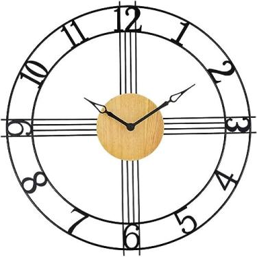 Imagem de RIAAJ Relógio de parede com arte silenciosa, relógio de parede grande de metal digital de 58 cm, com relógio de madeira maciça espessa, relógio de parede silencioso sem tique-taque para decoração de