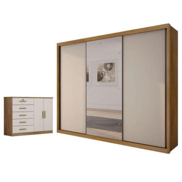 Imagem de Guarda Roupa Casal Palazzo com Espelho e Cômoda Seul Cumaru 25 Fendi - Novo Horizonte