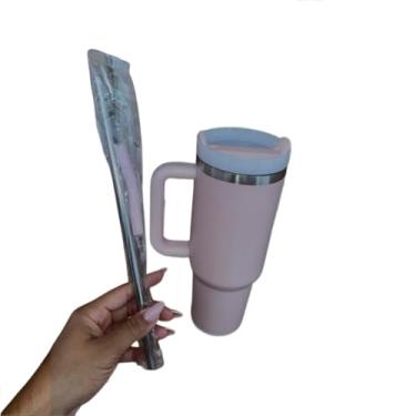 Imagem de Copo Térmico 1200ml com Tampa e Canudo Inox Garrafa Térmica Fria e Quente de Aço Inox(Rosa bebê)