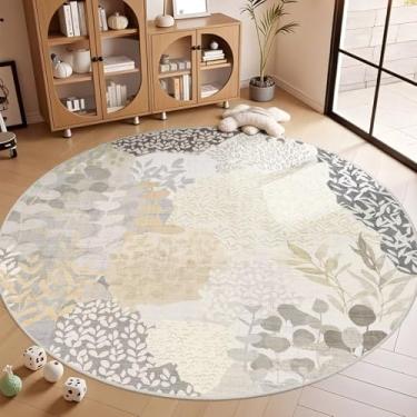 Imagem de DEXDE Tapete redondo de 1,8 m, lavável, tapete circular, floral, floral, grande, antiderrapante, para quarto, banheiro, entrada, quarto de crianças, escritório, sala de jantar, cinza