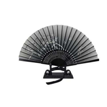 Imagem de Leque de Madeira Oriental Japonês Ventilador de Mão Estampado Chique(0107 CINZA BORBOLETA BAMBU)
