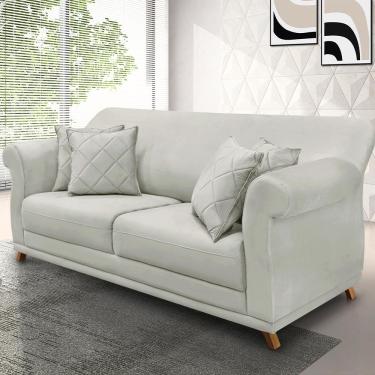 Imagem de Sofá Decorativo 160cm 2 Lugares com 4 Almofadas Base Madeira Armstrong Veludo Prata G63 - Gran Belo