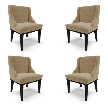 Imagem de Kit 4 Cadeiras Decorativas Sala de Jantar Base Fixa de Madeira Firenze Suede Nude/Preto G19 - Gran Belo