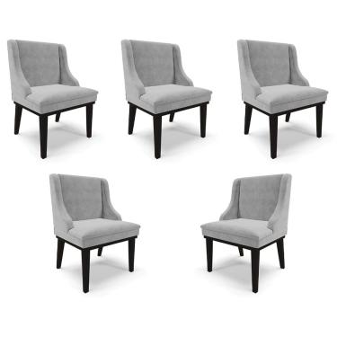 Imagem de Kit 5 Cadeiras Decorativas Sala de Jantar Base Fixa de Madeira Firenze Suede Cinza/Preto G19 - Gran Belo