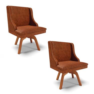 Imagem de Kit 02 Cadeiras de Jantar Liz Corano Nozes Base Giratória Madeira MM35 - D'Rossi