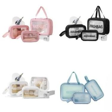 Imagem de Necessaire Viagem, Kit 3 Necessaire Bolsa Portátil Transparente para Viagem Cosméticos Produtos de Higiene Pessoal(Q4/Cor aleatória)