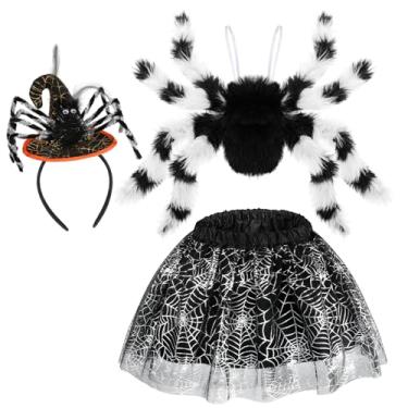 Imagem de Hifot Fantasia de aranha para crianças, saia tutu com asas de aranha, conjunto de faixa de cabeça de teia de aranha para meninas, fantasias de Halloween, festas de cosplay, Preto, one szie