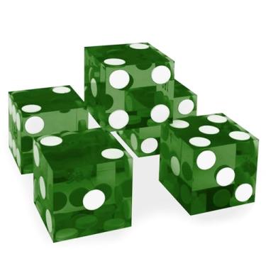 Imagem de Playzaic Casino Dice Set of 5 – 19mm Precision Craps Dice with Sharp Edges, Serialized Numbers, Balanced Weight, and Gift Packaging for Casino Games (Green)