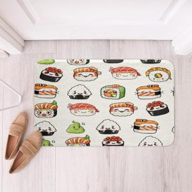 Imagem de Feelyou Tapete de banheiro de sushi desenho de microfibra forte absorção de água tapete de banheiro torre com parte traseira antiderrapante dentro kawaii estilo japonês decoração de quarto tapete de entrada para banheiro capacho de chão 50 x 76 cm