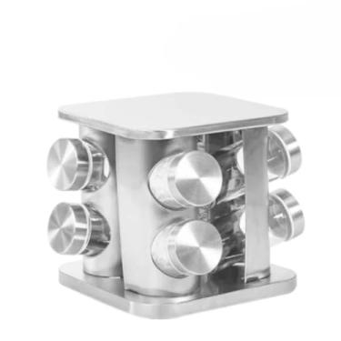 Imagem de Porta Tempero Condimentos Giratório Inox 6 e 8 potes Organizador Moderno(06 POTES PRATA)