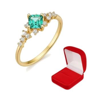 Imagem de Anel Solitário Minimalista Feminino Pedra Quadrada Luxo Banhado Ouro 18K Refinado (Verde Claro, 24)