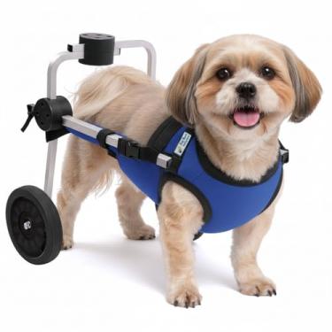 Imagem de Cadeira de 2 Rodas Para Cachorro Tam PP com Colete Azul Ajustável Pata Traseira Paraplegia Reabilitação Paralisia Idoso Pet Best Soluções
