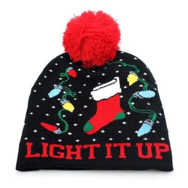 Imagem de Chapéu de Natal Presente de Ano Novo Bola de Lã Chapéu de Malha Adulto Cobertura Quente Rena Boneco de Neve Veado Meias Jacquard, Colorido1, Tamanho Único