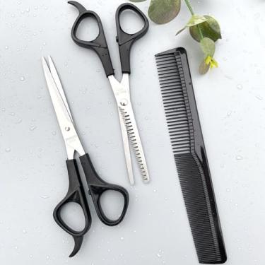 Imagem de Conjunto de 3 tesouras de corte de cabelo, tesouras de corte de cabelo de aço inoxidável de 16,5 cm, tesouras de desbaste e 1 pente