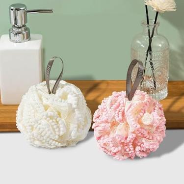 Imagem de 2 peças de esponja de banho para banho, rede de bolhas super macia, produtos de banho preguiçosos - branco, rosa
