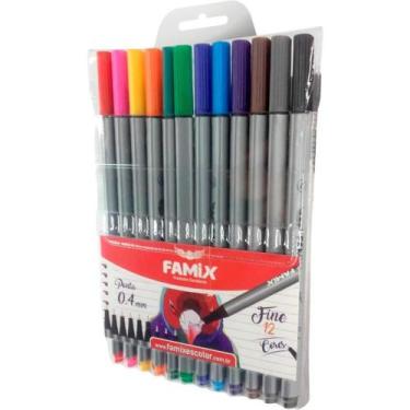 Imagem de Caneta com Ponta Porosa Fine 0.4 12 Cores Estojo - Famix