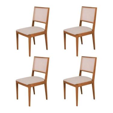 Imagem de Conjunto Com 4 Cadeiras De Jantar Suellen Em Madeira E Mdf Cerejeira Linho Bege